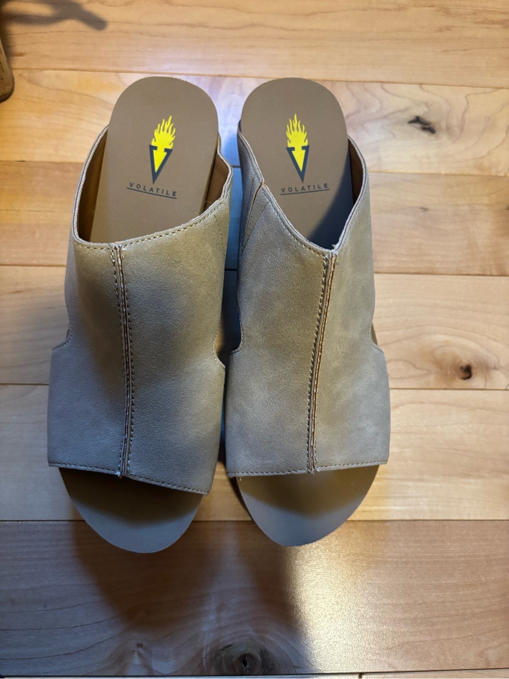 Volatile Beige Open-Toe Suede Slip-On Mules